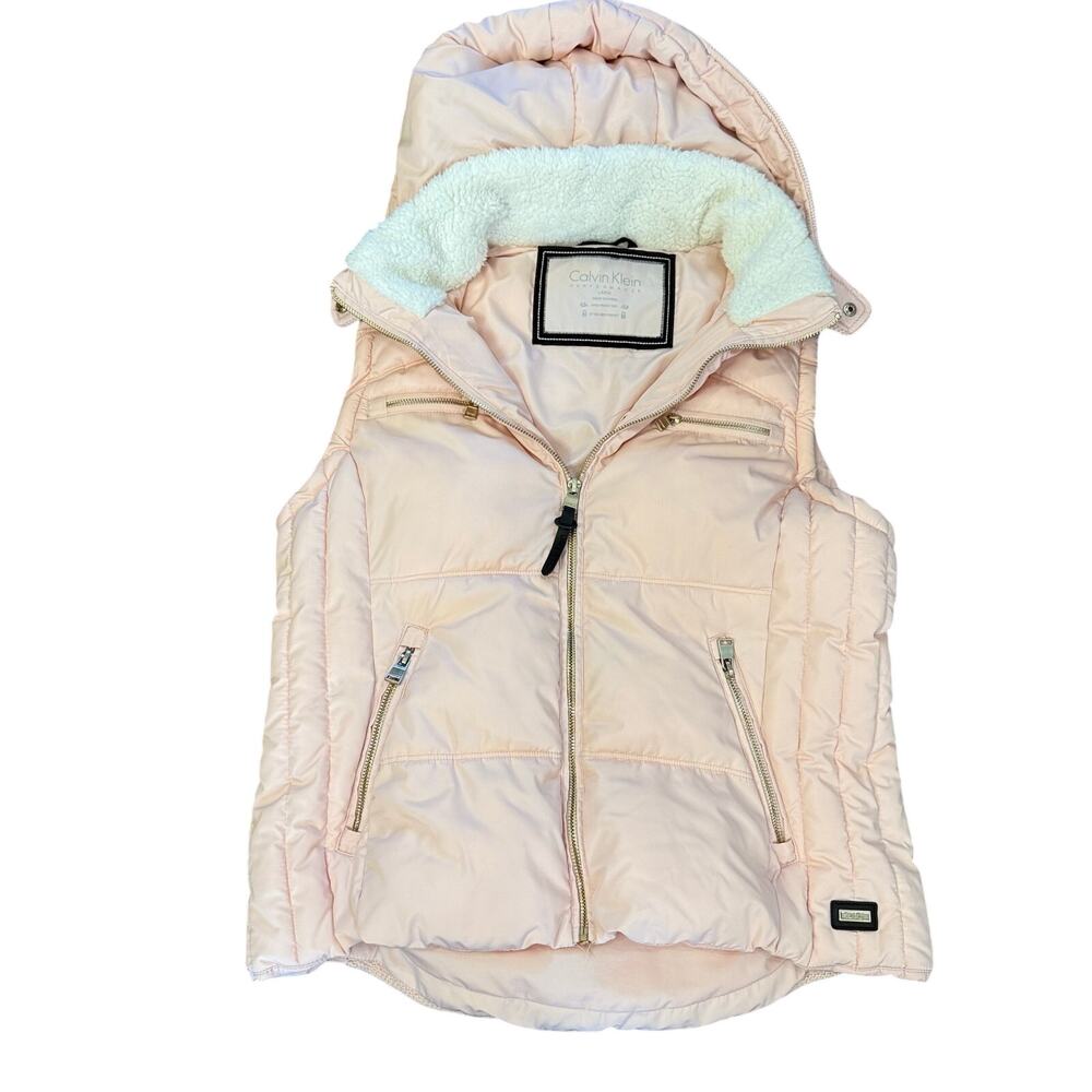 Women’s Size Large Calvin Klein Performance Puffer Vest with Hood Pink
